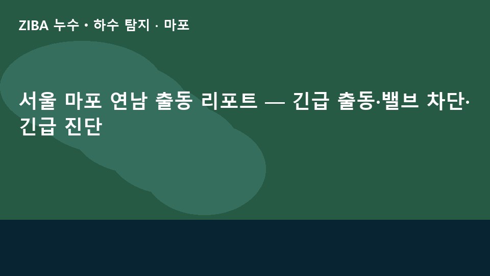 서울 마포 연남 출동 리포트 — 긴급 출동·밸브 차단·긴급 진단